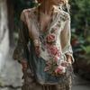 Camicetta da Donna Scollo a V Manica Lunga Vestibilità Regolare Casual Stampa Floreale Camicia Boemia
