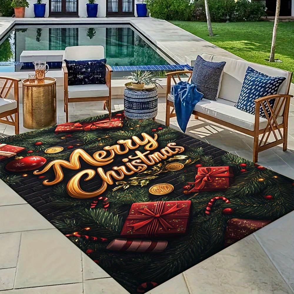 1pc Christmas Themed Rug, Merry Christmas Print, Bedside Carpet, Non slip Laundry Room Mat, Machine Washable Water Absorbing Entrance Door M