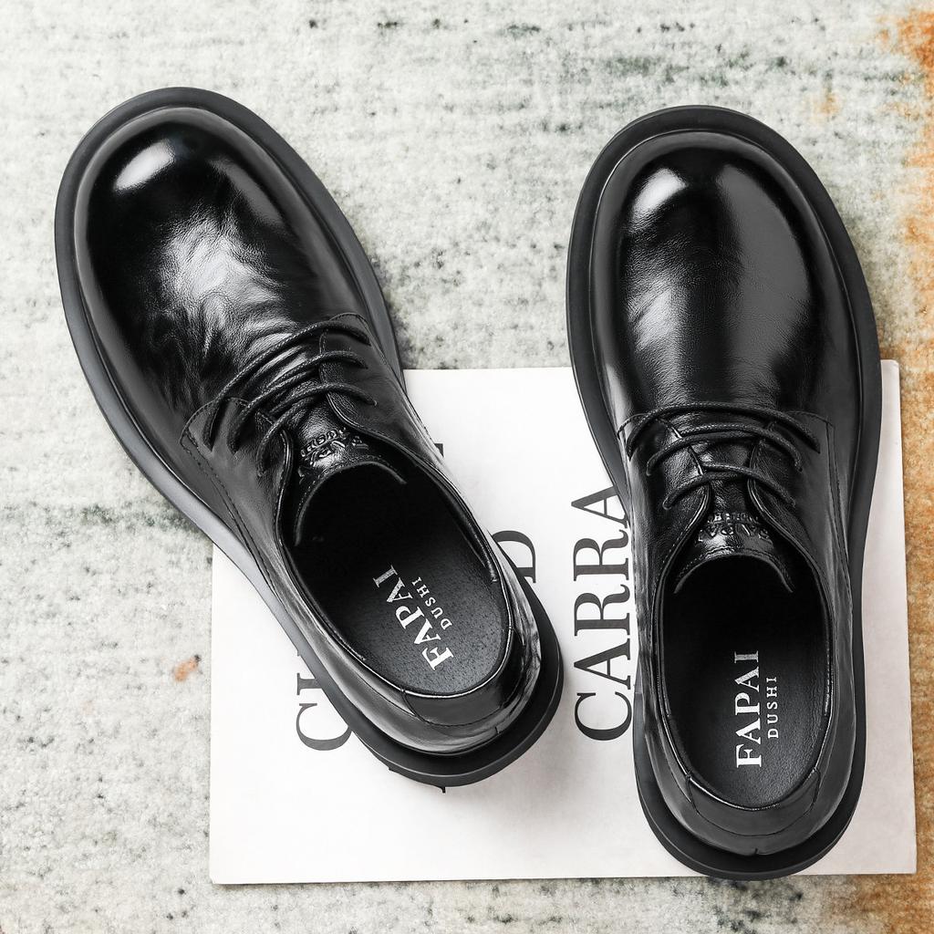 2025 Leather Shoes Men's Leather High-end Men's Shoes First Layer Cowhide British Style Wedding Leather Shoes Big Head Trend Versatile