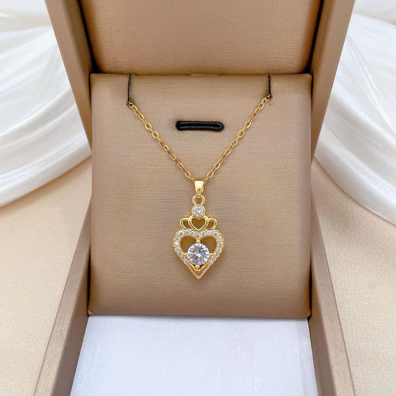 Crown Empty Love Temperament Gorgeous Full Diamond Necklace Female Versatile Collarbone Chain Titanium Steel Chain