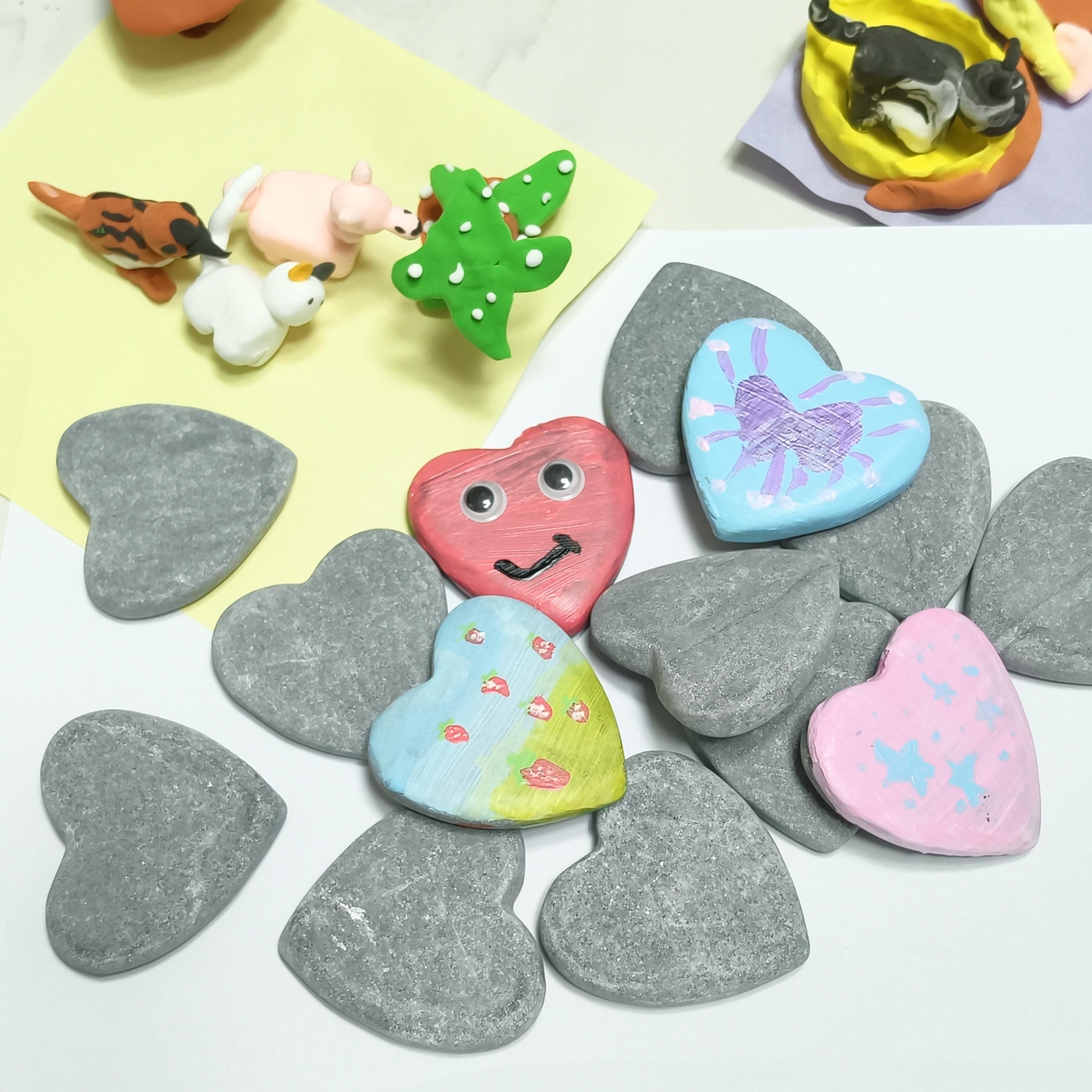 8-Piece Heart-Shaped Painted Stone Set – Hand-Selected Smooth River Stones, Flat Stones Suitable For DIY Art And Crafts