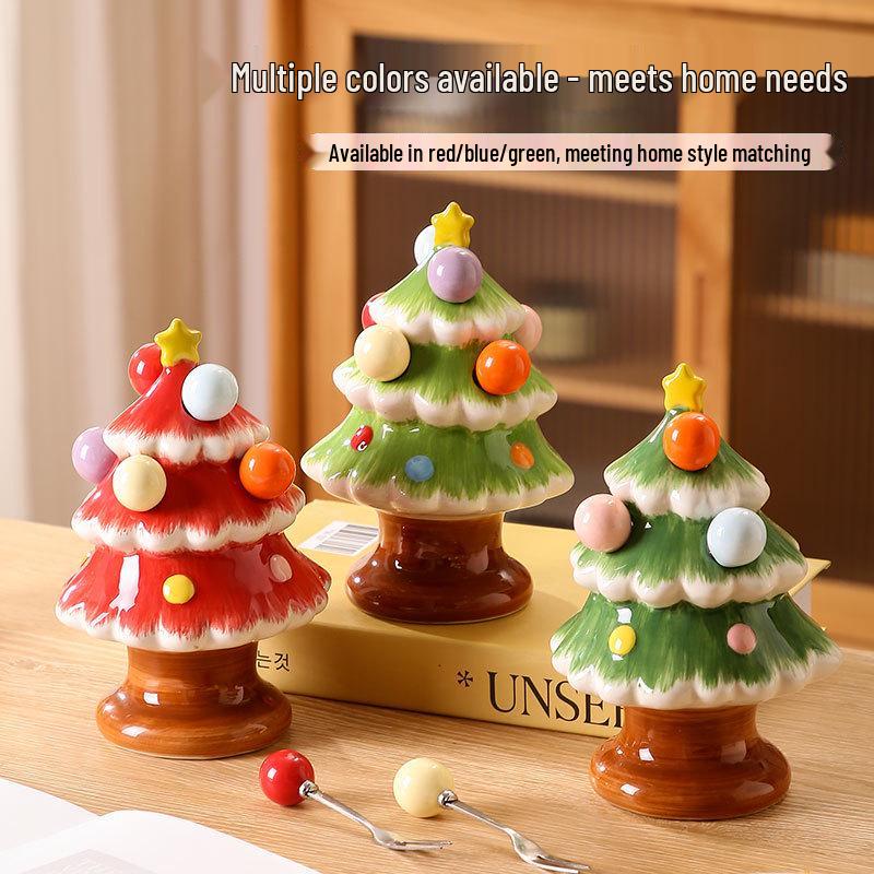 Festive Ceramic Christmas Tree Fruit Fork Set for Kids and Home Décor