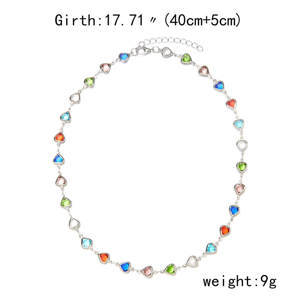 Exquisite Rainbow Zircon Heart Choker Necklace For Women Korean Crystal Gold Color Metal Chain Collar Party Beach Jewelry Gifts