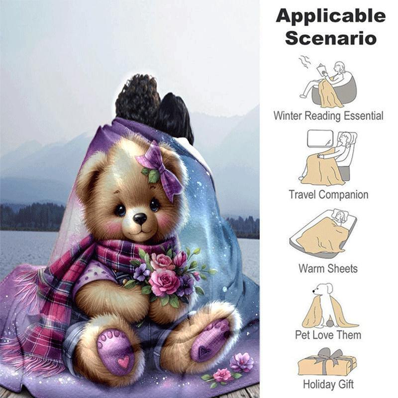 1pc Bear Printing Lightweight Flannel Blanket, Comfortable and Warm Blanket, for Camping Sofa Bed and Couch Office, in All Seasons