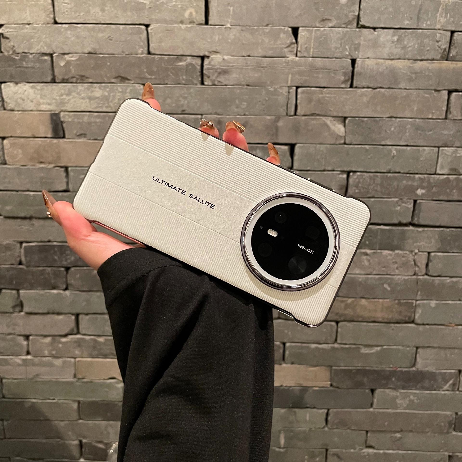 

Подходит для Huawei Mate70RS Полупакет Мобильный телефон Хитиновый кожаный Mate70pro Безрамочный Porsche M70 Защитный чехол Mate70Pro белый