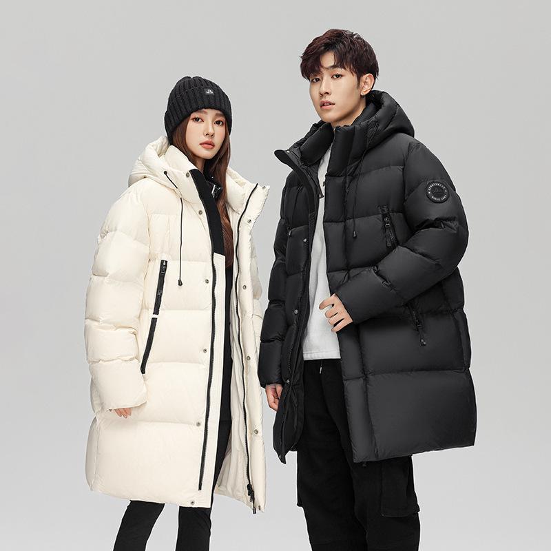 2025 Herren Dicke Warme Mittellange Winter Daunenjacke mit Kapuze - 90% Weiße Entendaunen, Partnerlook