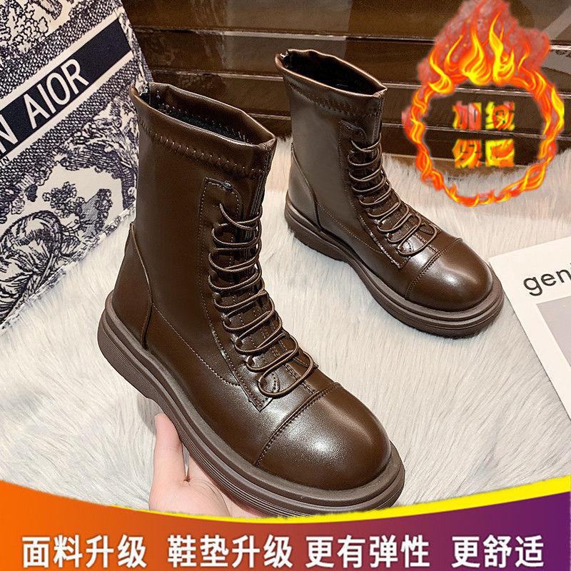 

Маленькие стройные ноги с высоким голенищем Ботинки Martin для женщин 2024 года, короткие ботинки из мягкой кожи в британском стиле, универсальные и тонкие одинарные ботинки для женщин [30 days quality assurance]