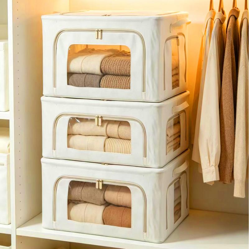 Foldable Fabric Storage Box With Transparent Window Clothes Blankets Bedroom Closet Organization