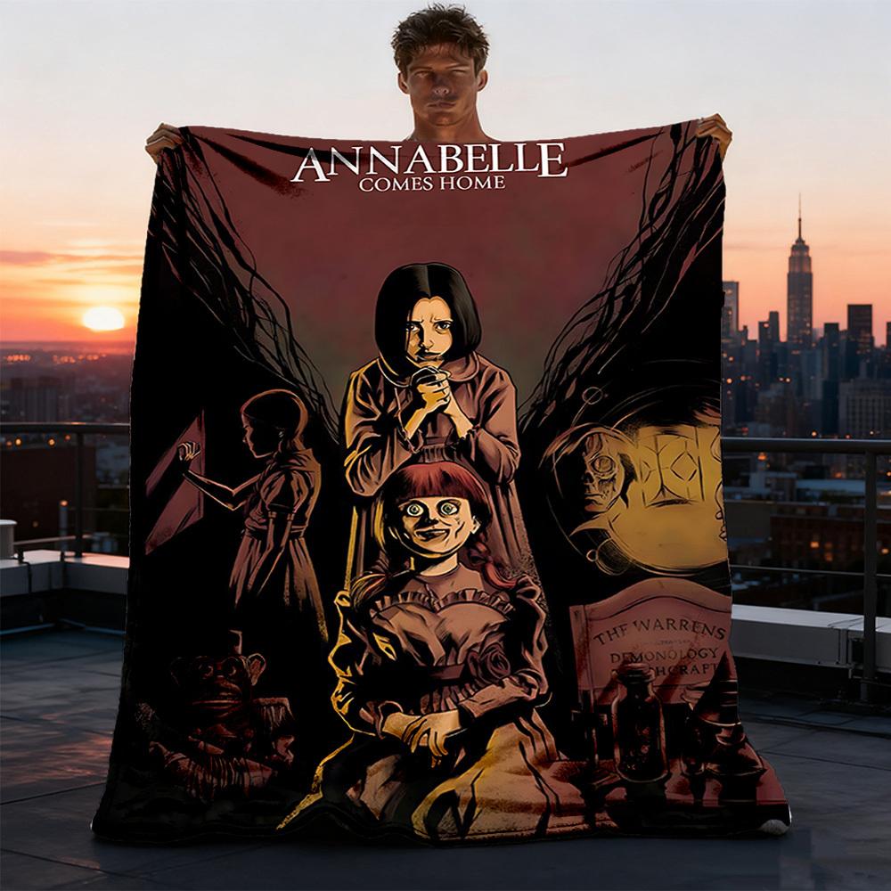 1pc Annabelle, Horror Outdoor Flannel Blanket for Girls Soft, Lightweight Throw Perfect for Camping, and Gifting, Digital