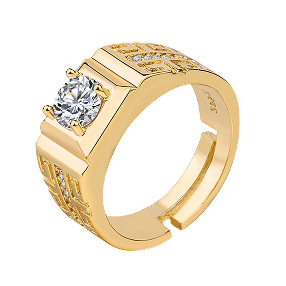 Adjustable Gold-Plated Wedding Rings with Diamonds & Cubic Zirconia for Men and Women