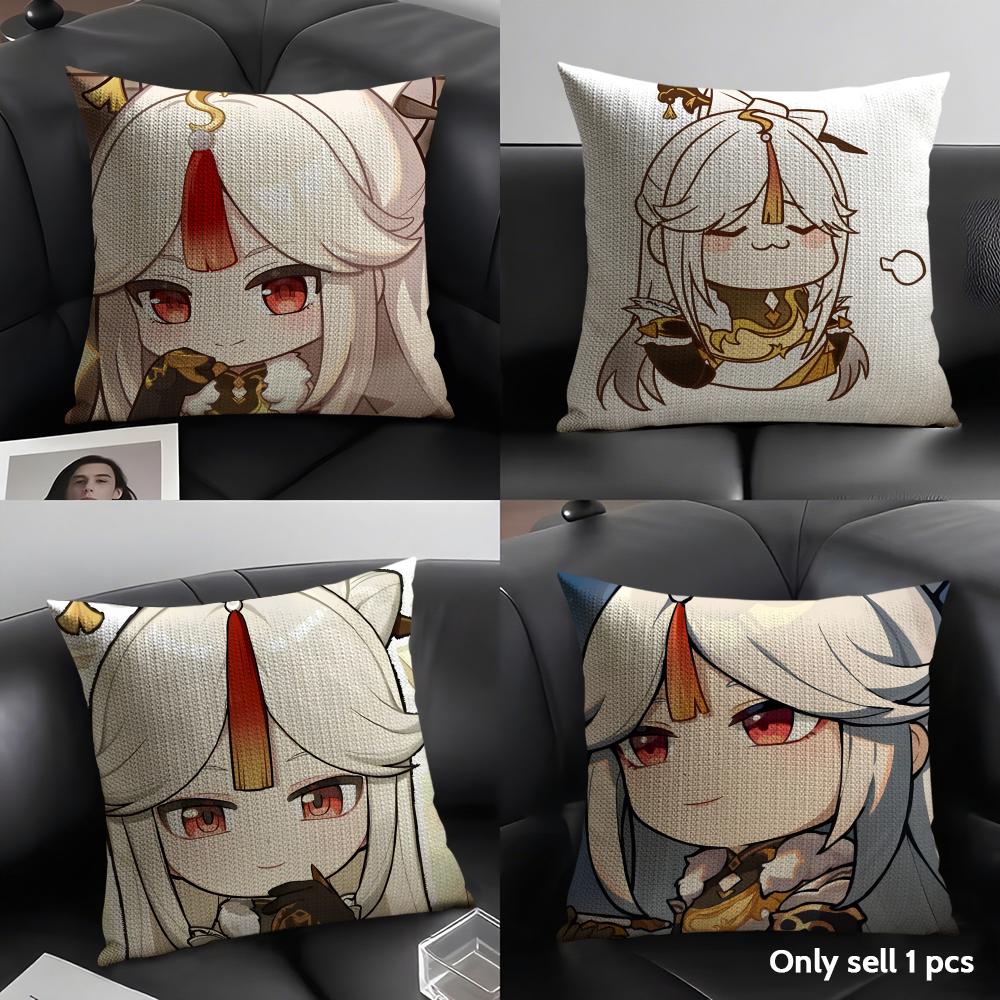 Ningguang Cute Genshin Impact Cushion Cover Natural Linen Organic Fabric Double-Sided Printing Sofa Home Decor Gift Pillow Case