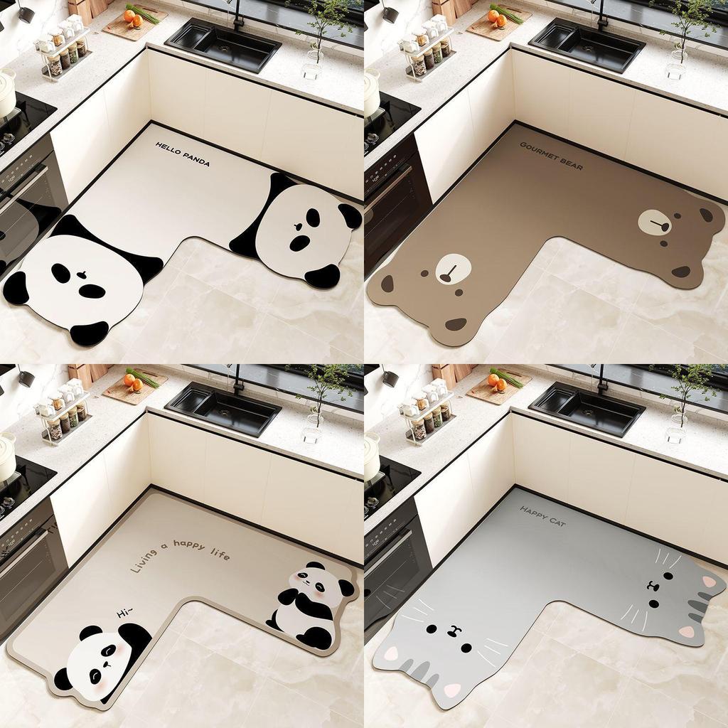 Cartoon Animal Kitchen Mat With Water Absorption Nonslip Silicone Diatom Mud For Home And Cooking Use