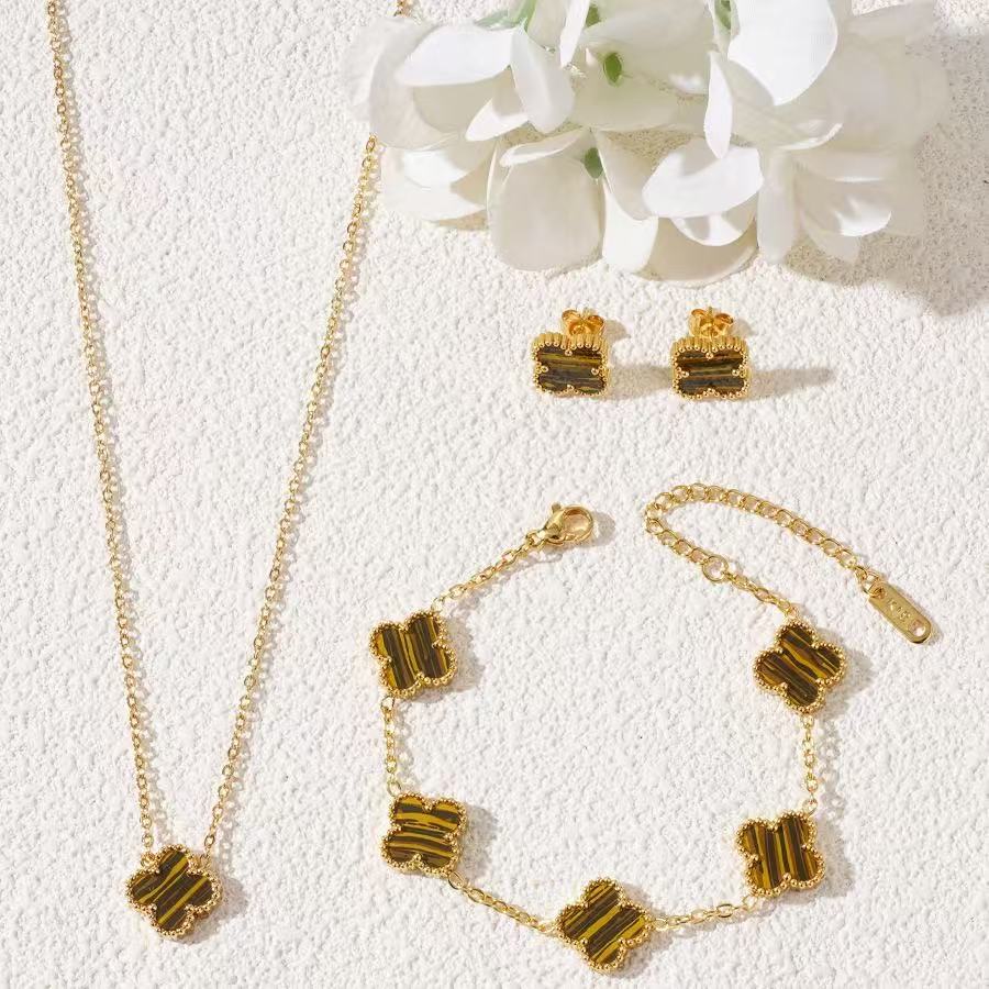 

3 шт. Набор украшений из титановой стали: ожерелье-клевер, браслет, серьги necklace+bracelet+earring