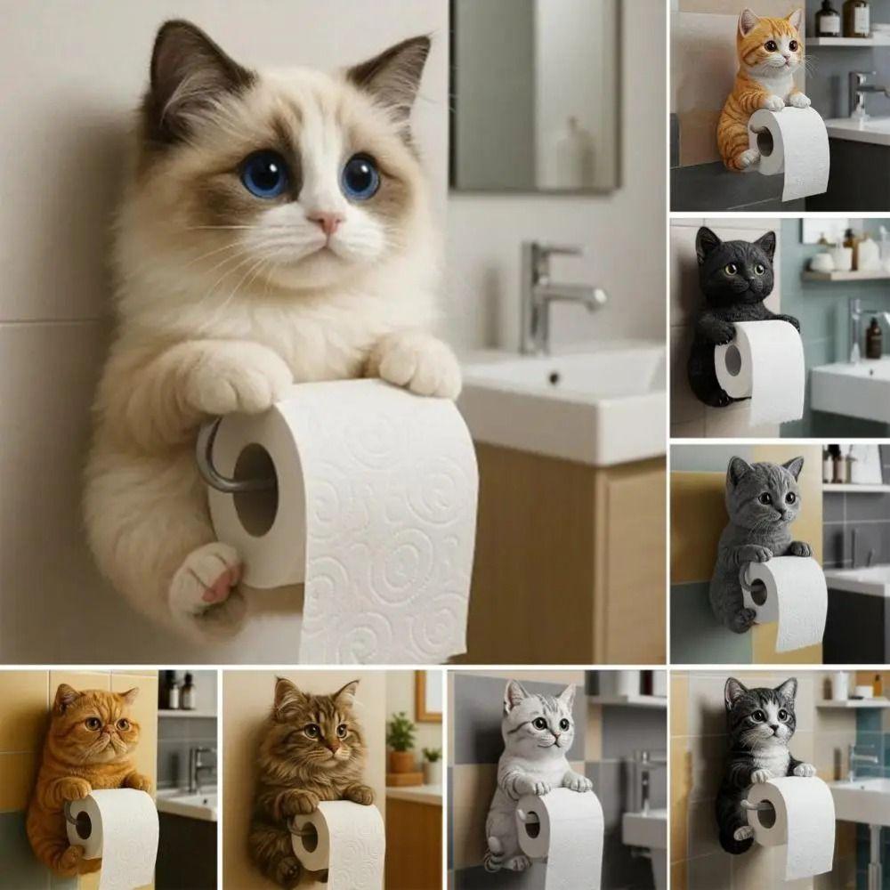 Simple Installation Cat Toilet Paper Holder Resin Bathroom Tissue Dispenser  Kitchen