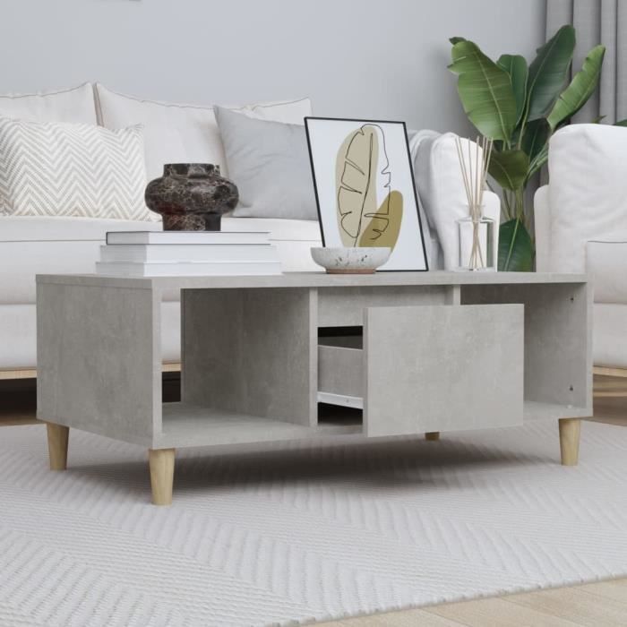821064 vidaXL Table basse Gris béton 90x50x36,5 cm Bois d'ingénierie
