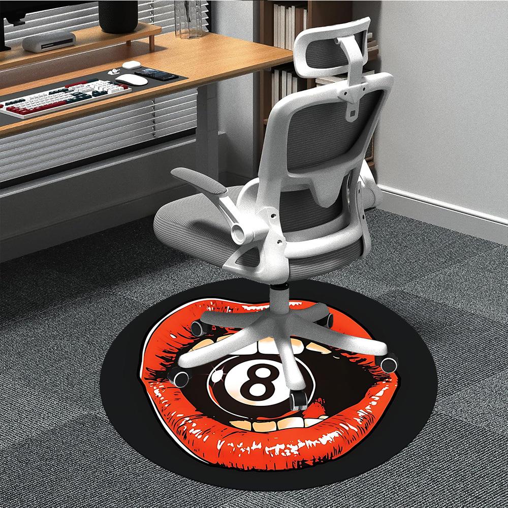 

1PCLips Eight Ball Office Round Area Rug, Mat Suitable For Office, Under Office Chairs Bedroom Living Room Home Decor, Room Deco 80cm