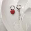 Asymmetry Punk Red Peach Heart-shaped Pendant Earrings for Women Simple Geometric Circular Ear Buckle Fashion Jewelry Gift