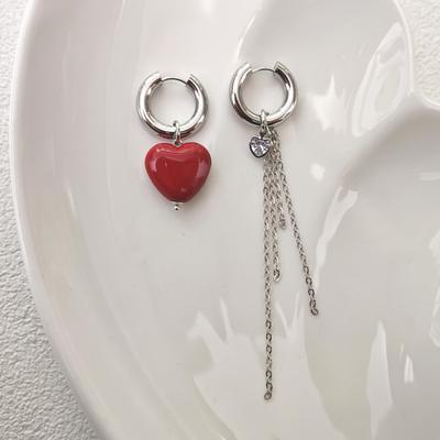 Asymmetrische Punk Rood Perzik Hartvormige Hanger Oorbellen voor Vrouwen Eenvoudige Geometrische Ronde Oorbel Mode Sieraden Cadeau