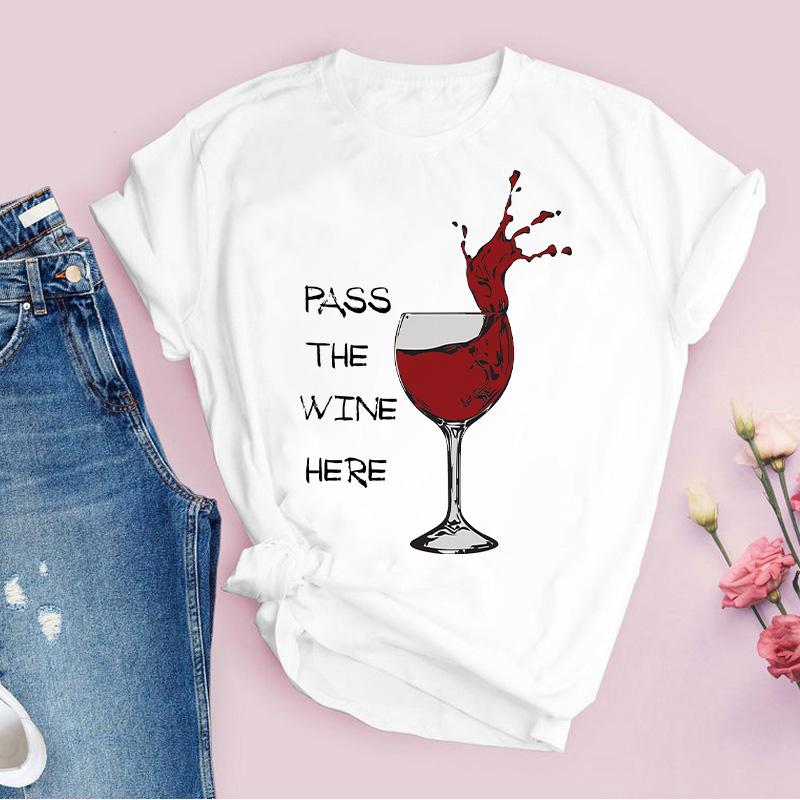 Women Tshirt Cartoon Clothing Cheers Red Wine 90S T Shirt Ladies Graphic Print Tee Tops 90S Short Sleeve Female T-Shirt Clothing