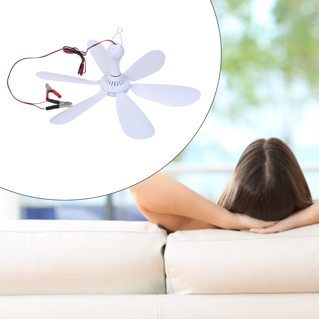 Portable Ceiling Fan 12V Mini Hanging Fan 20inch Silent Camping Tent Hanging Fan with 6 Blades Energy Saving Fan Bedroom