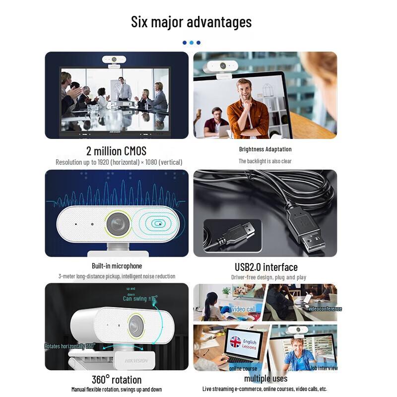 HIKVISION 1080P HD Auto-Focus USB Webcam with Microphone CN plug (adapter included)