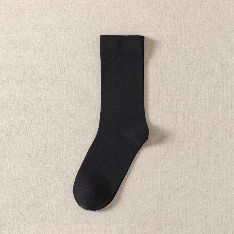 Black And White Socks Women'S Medium Tube Socks Students Solid Color Stacking Socks Japanese Pure Cotton Black Stockings