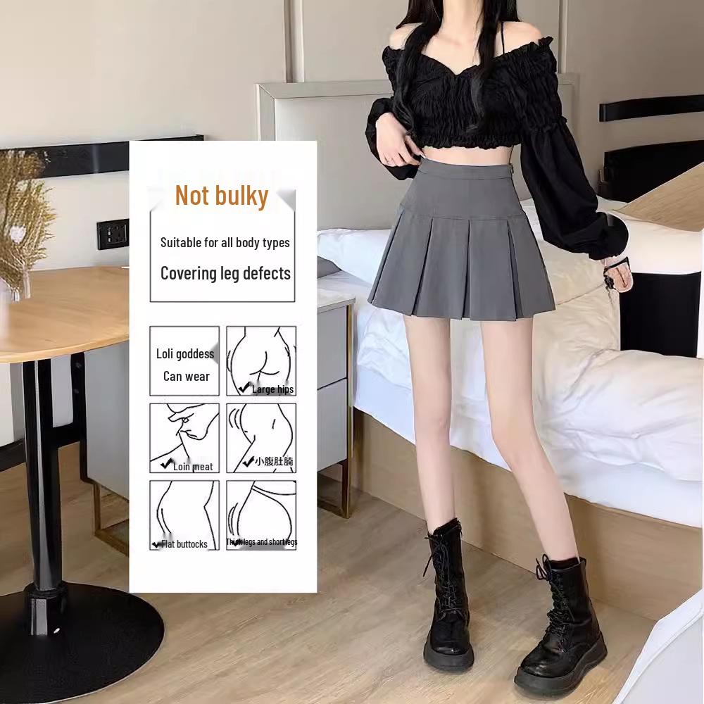 

Women s High-Waist Gray Pleated A-line Skirt - Summer College Style XS