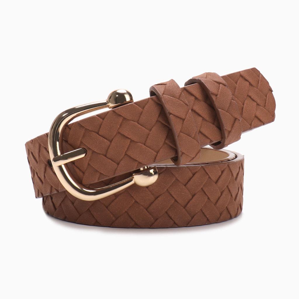 Womens Vintage Style Pu Belt With Gold Buckle For Jeans And Skirts