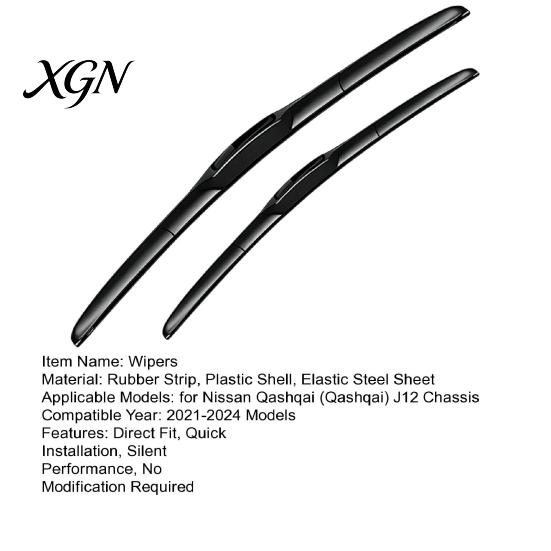 Hoch elastische Naturkautschuk-Scheibenwischer 2 Stück Wischerblätter-Set für Nissan Qashqai J12 2021-2024, 17/26 Geräuschlose Front-Zoll-Wischer, Bügellose Leise