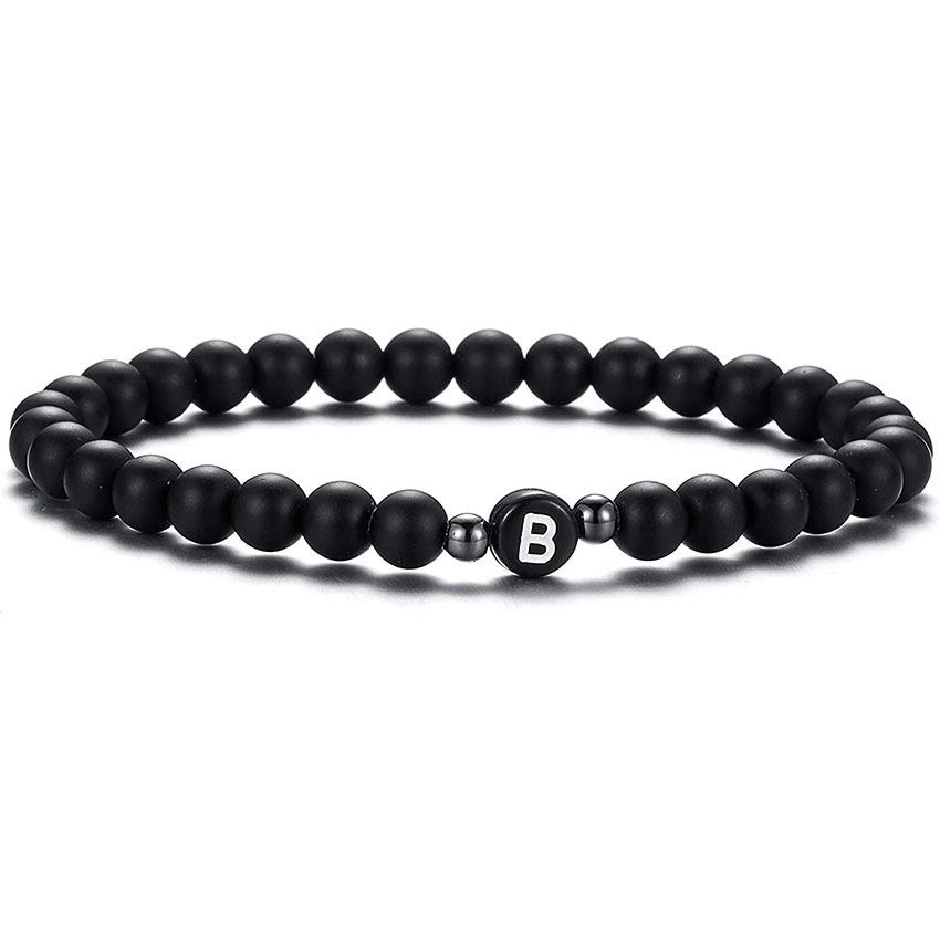 6 mm Armband aus natürlichem, mattiertem Achat für Damen und Herren, handgefertigtes Perlenarmband mit Buchstaben, modisches Design mit 26 Buchstaben, Partnerschmuck