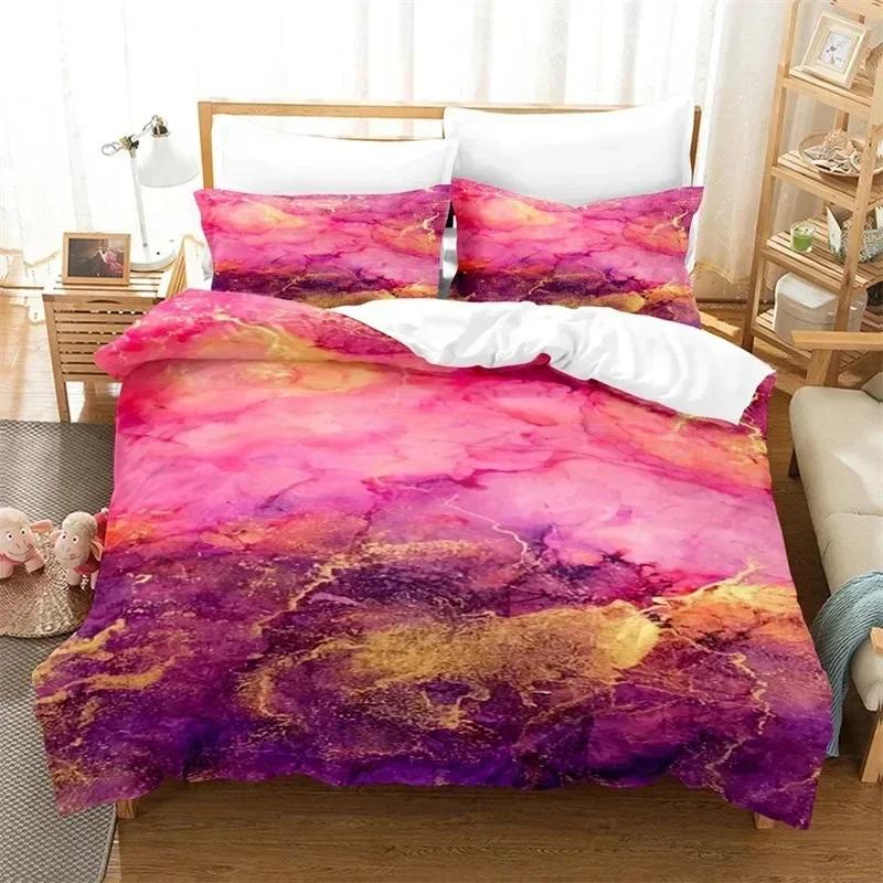 Toppmodern Marmor Påslakan King Queen Size Geometriskt Mönster Täcke Mikrofiber Abstrakt Sängkläder