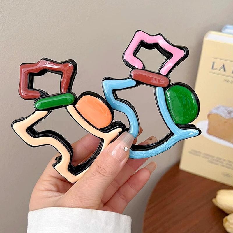 1Pc Cartoon Dog Shape Colorful Hair Claw Cute Hollow Out Creative Grab Clip Female Plastic Hair Clip