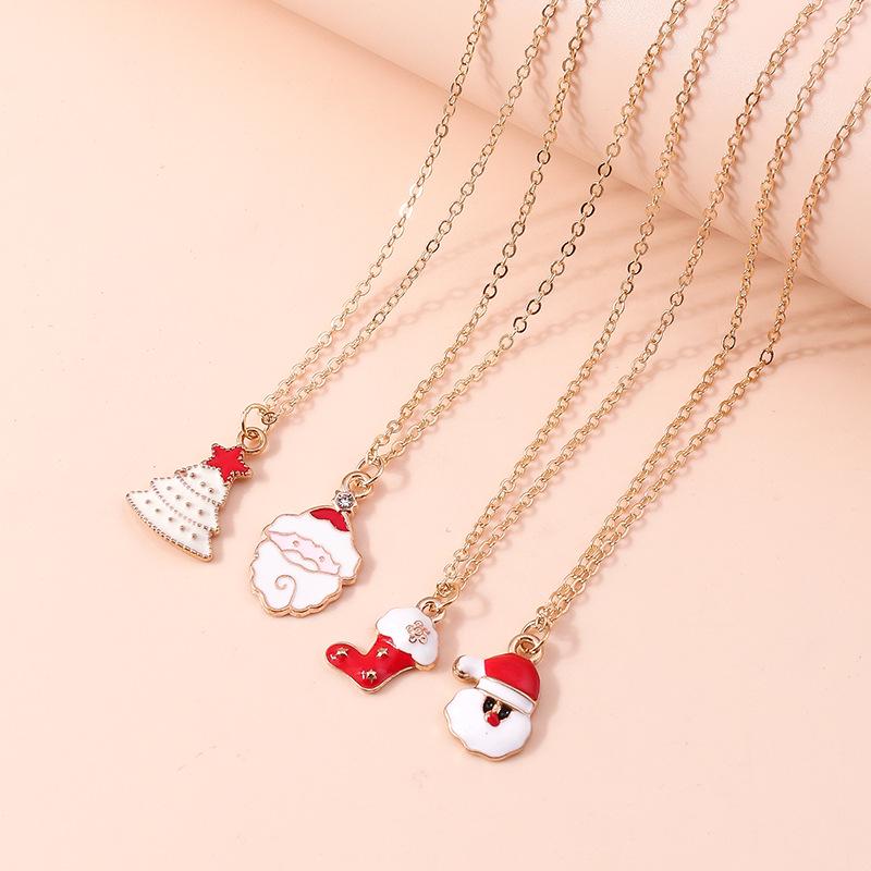 Christmas Jewelry Set: Santa Claus, Tree, Stocking Necklace for Sweater