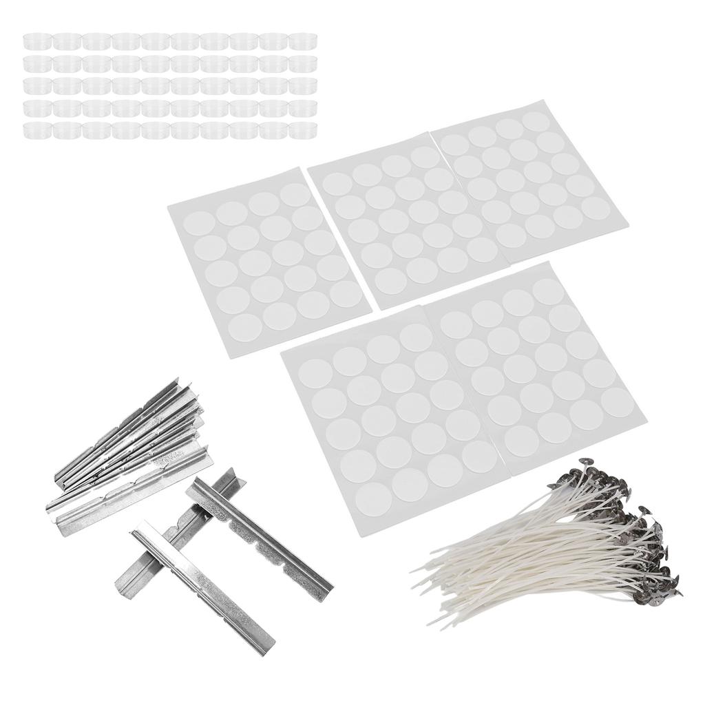 260pcs 15cm Candle Wicks 100Pcs Double Sided Tape Stickers 50Pcs Candle Shells 10Pcs Stainless Steel Wicks Holders