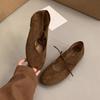 Fashion SUOJIALUN 2025 New Brand Women Flat Shoes Fashion Round Toe Shallow Lace Up Mary Jane Shoes Soft Flat Heel Dress Boat Shoes