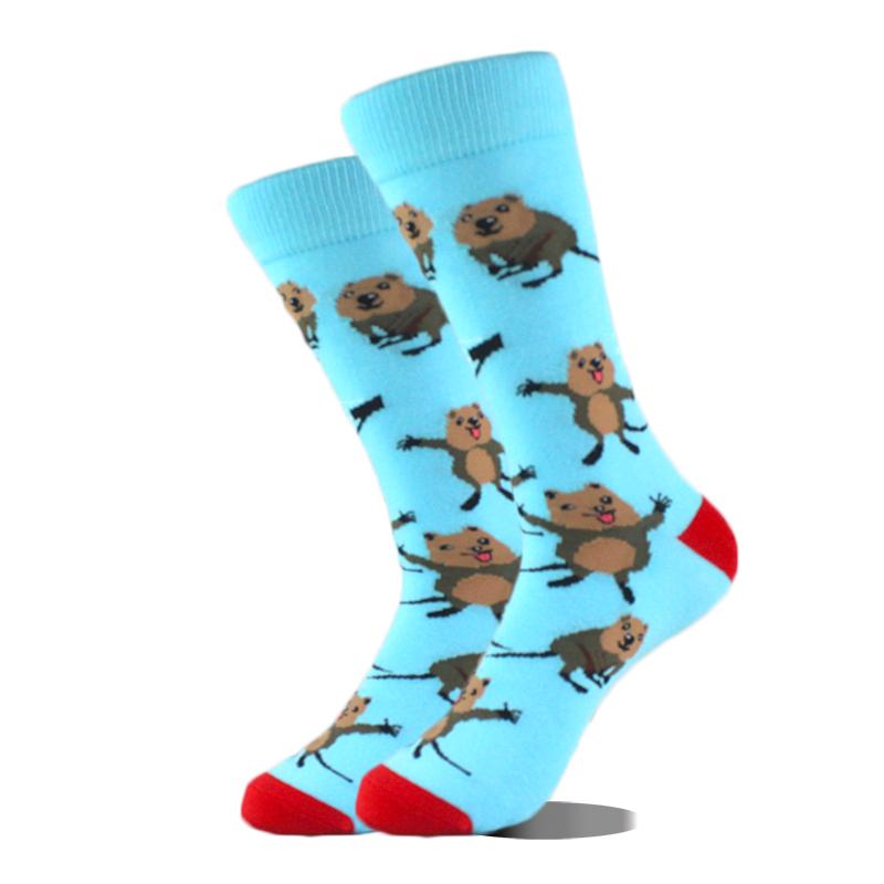 Cool Design Avocado Crew Socks Men Creative Eye Guitar Bus Pattern Sokken Duck Cat Fox Otter Animals Divertidos Chaussette Sox