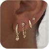 4Pcs/Set Chain Huggie Hoop Earrings Geometric Dangle Earring Set  Women Accessories