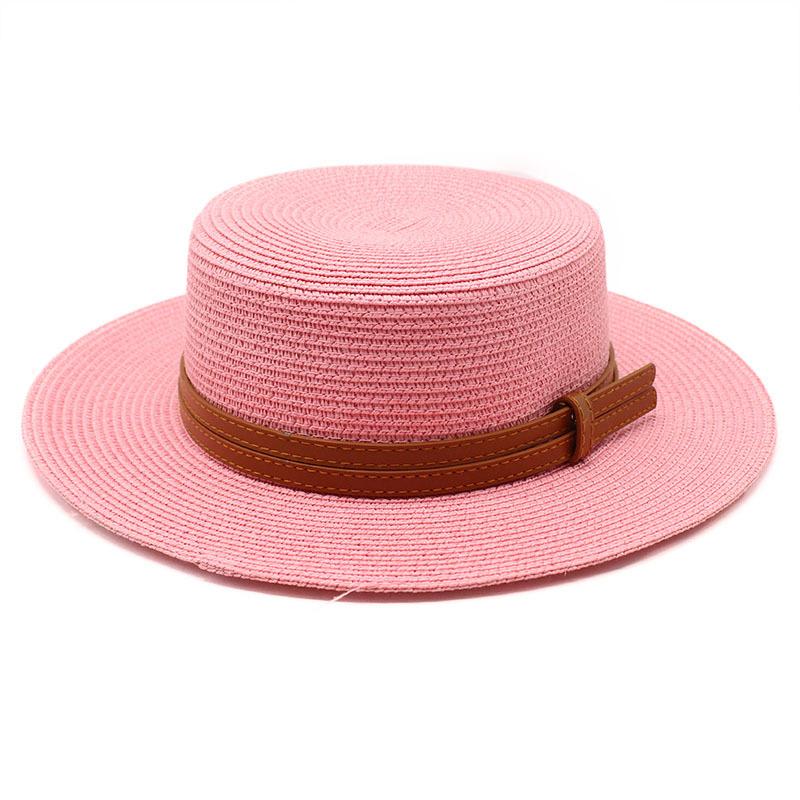 Spring And Summer Men'S And Women'S Multi-Color Decorative Flat-Top Straw Hat Outdoor Travel Sunshade Sun Protection Flat-Top Straw Hat