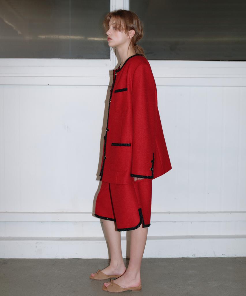 Obeodyupeulleeo Attitude Over Tweed Bermuda Pants_Red