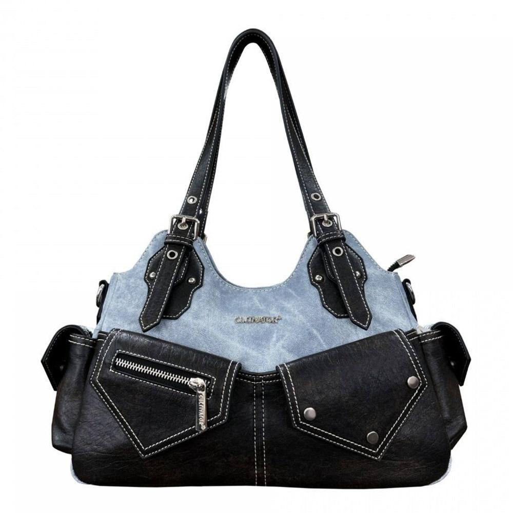Casual PU Leather Shoulder Bag Large Capacity Crossed Color Cowboy Backpack Multifunctional Underarm Bag Street Style