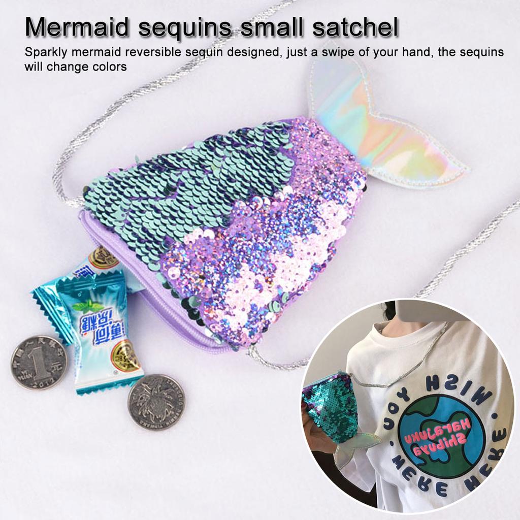 purse Key holder Gift for children Mini Shoulder Bag Sequin Mermaid Tail Zipper