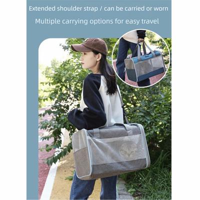 Foldable Mesh Cat Transport Bags Comfortable Handle Up Opening Portable Pet Shoulder Bag Adjustable Straps Double Zipper