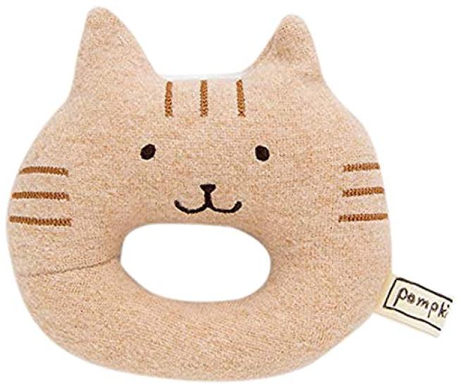 

Y-1289 Pompkins BABY 100% Cotton [Kitty Series] Rattle, Made in Japan (Brown)