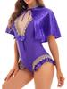 Set Costume Cosplay da Donna Mantello in Raso Lucido Top e Body Leotard Smanicato a Taglio Alto Costume per Halloween Festa Gioco di Ruolo