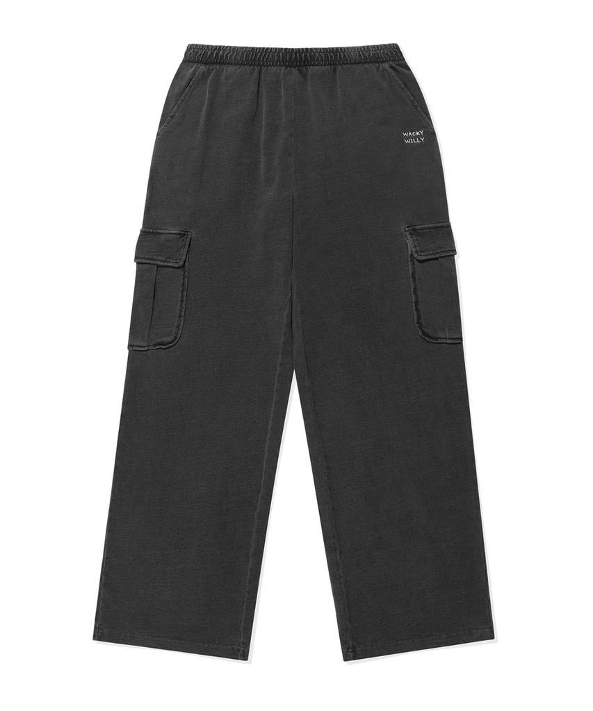 WACKY WILLY Women'S Washed Jersey Denim Cargo Pants Grey