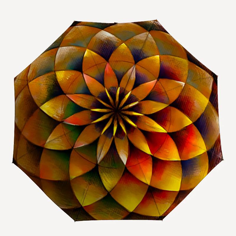 1pc Circular Mandala Pattern Automatic Umbrella - Automatic Opening And Closing, Sturdy Iron Frame, Portable Folding Design Yy251018221