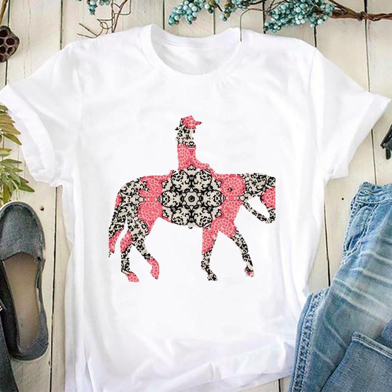 T-shirt d'été à manches courtes pour femme avec imprimé cheval, animal mignon, amour, mode, t-shirt graphique décontracté pour dame