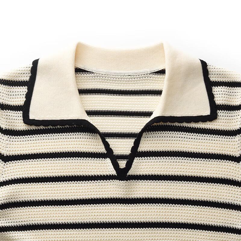 GOELIA Spring Tencel Lapel Striped Pullover