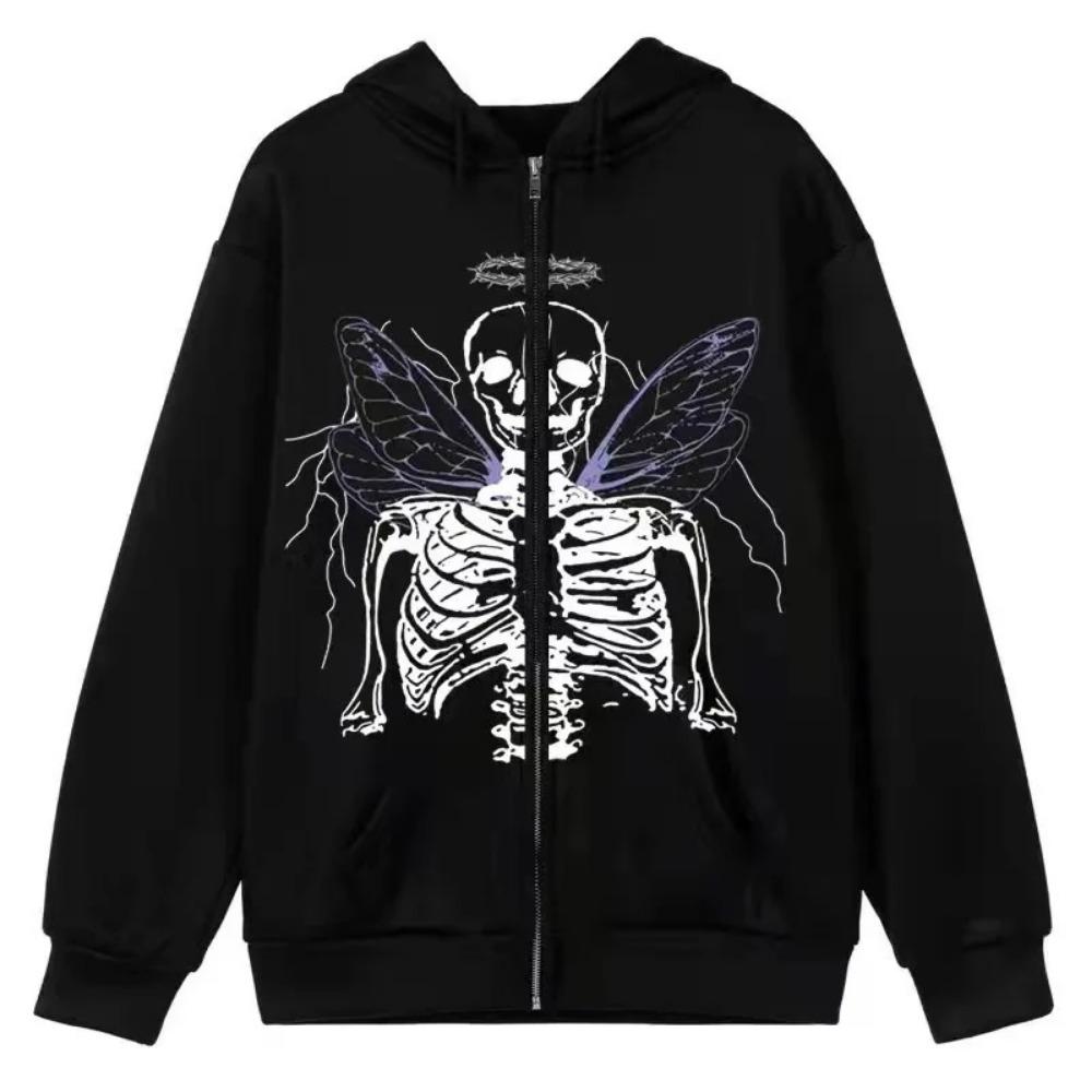 Gothic Style Aramid Hoodie Butterfly Zipper Sports Hoodie Full Sleeve Polyester Fiber Women's Fashion Casual Streetwear
