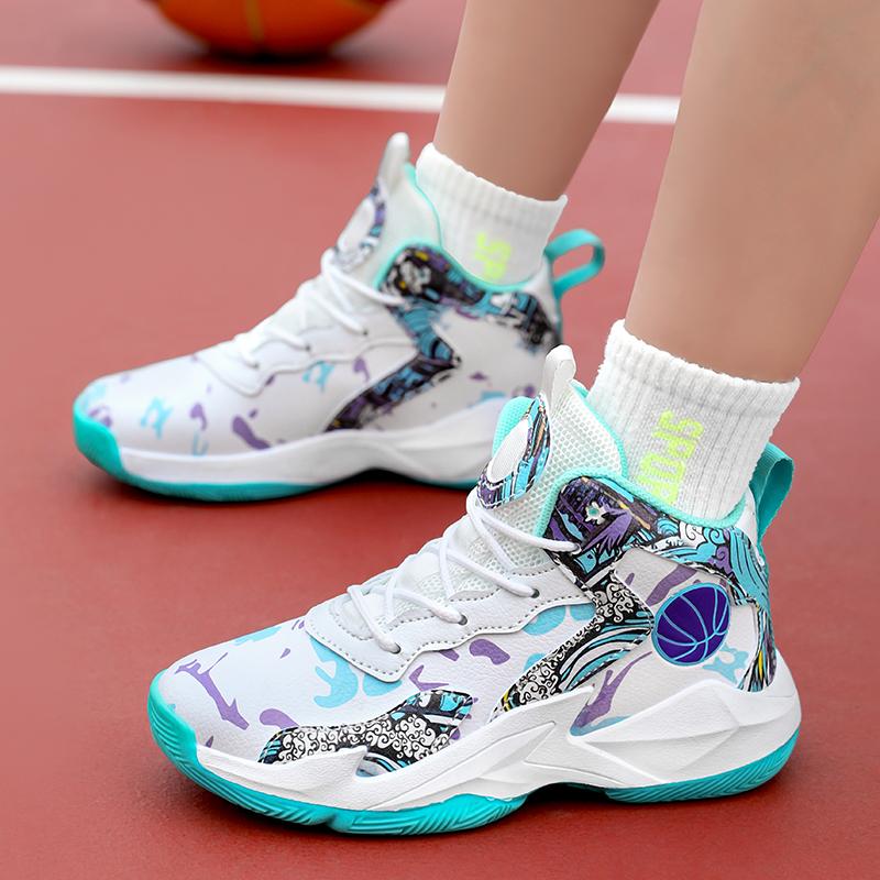 New Children High Top Sneaker Leather Sports Shoes for Boy Kids Comfort Anti-slip Basketball Shoes Outdoor Walking Sneaker